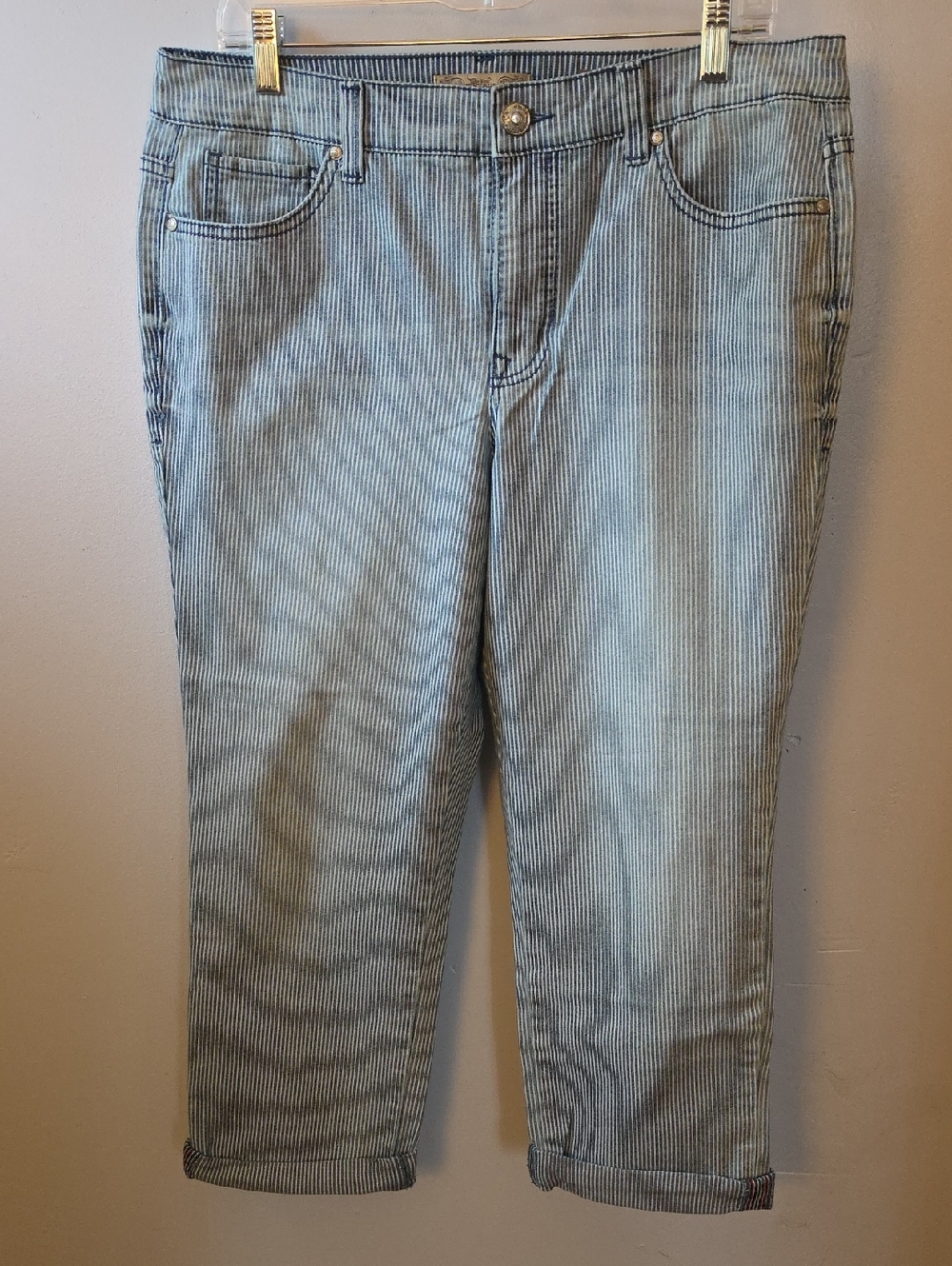 Vintage America Light Blue Pinstripe Cropped Jeans BOHO